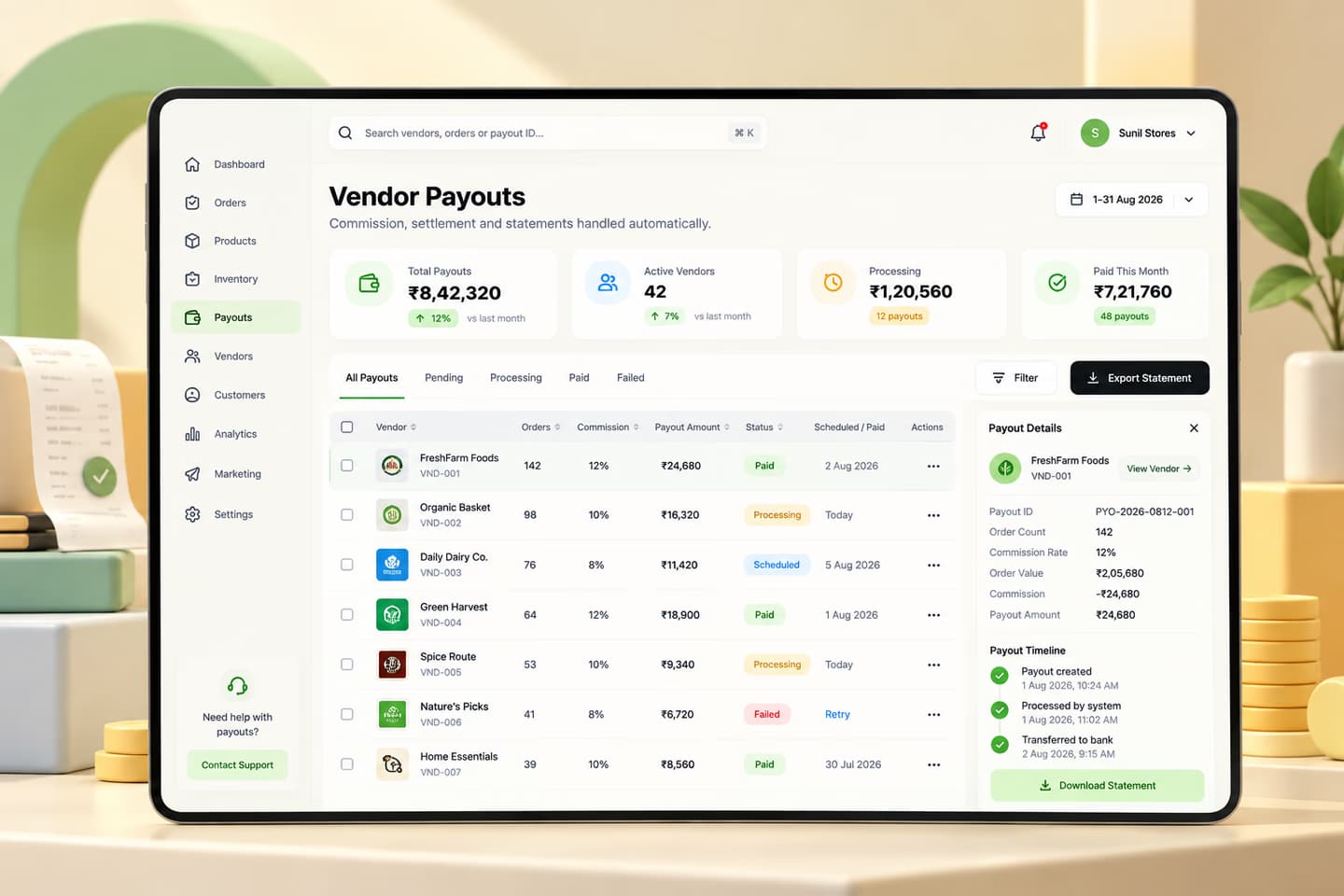 Automated vendor payouts